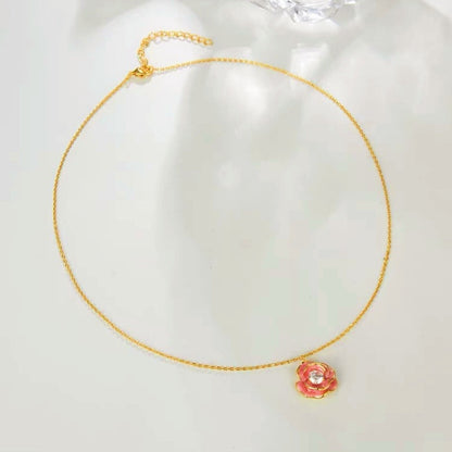 14K Gold-Plated Pink Camellia Pendant Necklaces