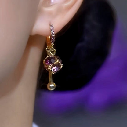 14K Gold-Plated Purple Diamond Ball Tassel Earrings