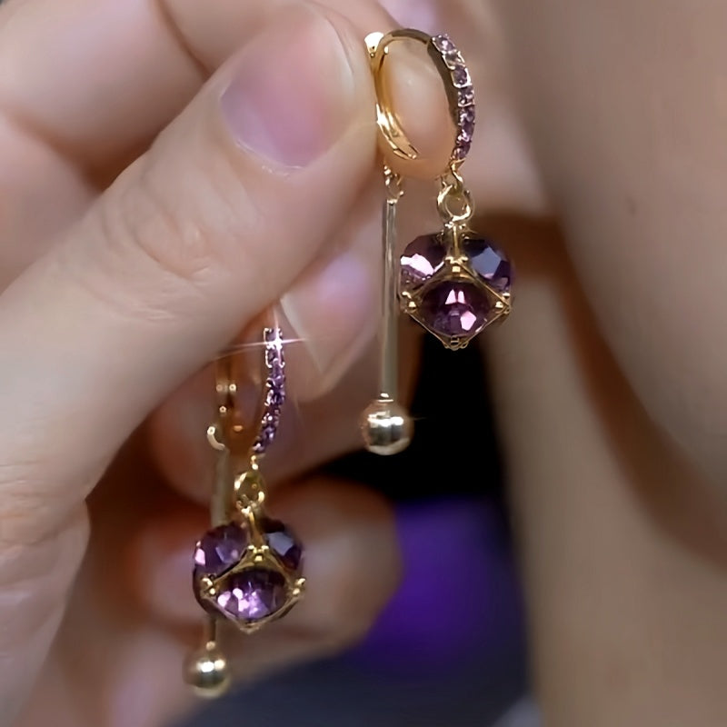 14K Gold-Plated Purple Diamond Ball Tassel Earrings
