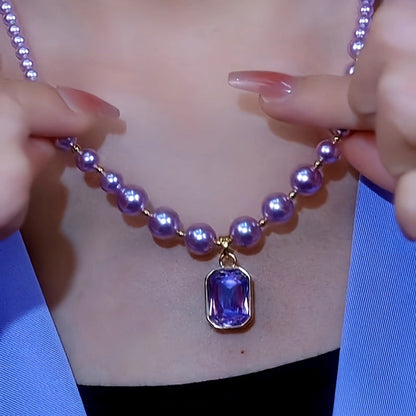 14K Gold-Plated Purple Diamond Pearl Necklace