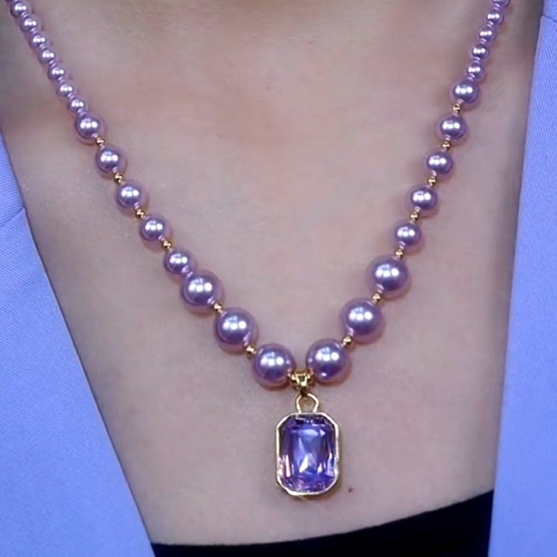 14K Gold-Plated Purple Diamond Pearl Necklace