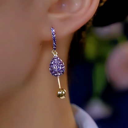 14K Gold-Plated Purple Diamond Tassel Water Drop Earrings