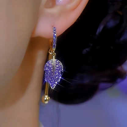 14K Gold-Plated Purple Zircon Leaf Earrings