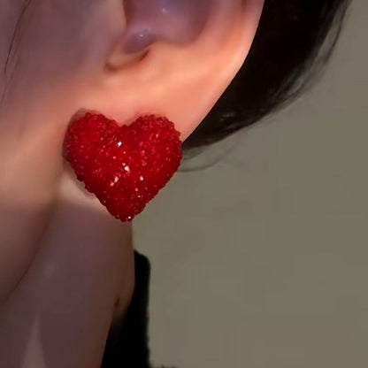 14K Gold-Plated Red Crystal Heart Stud Earrings