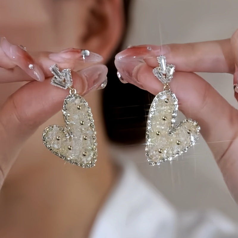 14K Gold-Plated Zircon Champagne Heart Earrings