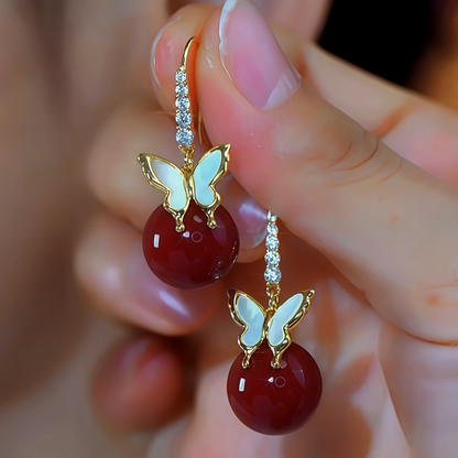 14K Gold-Plated Zircon Diamond Butterfly Bead Ear Hooks