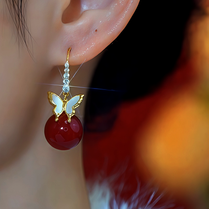 14K Gold-Plated Zircon Diamond Butterfly Bead Ear Hooks