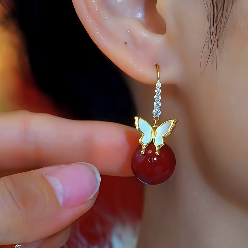14K Gold-Plated Zircon Diamond Butterfly Bead Ear Hooks