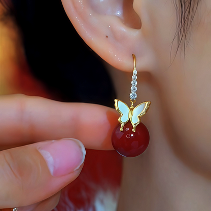 14K Gold-Plated Zircon Diamond Butterfly Bead Ear Hooks