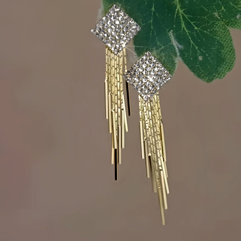 14K Gold-Plated Zircon Diamond Tassel Earrings