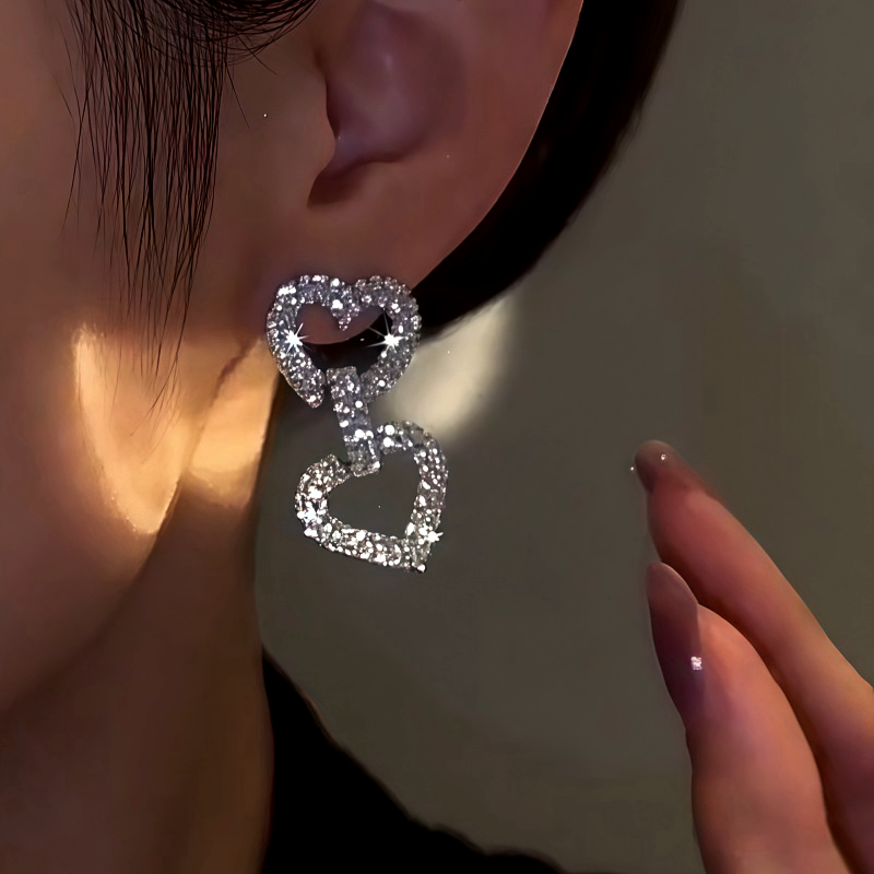 14K Gold-Plated Zircon Double-Heart Earrings
