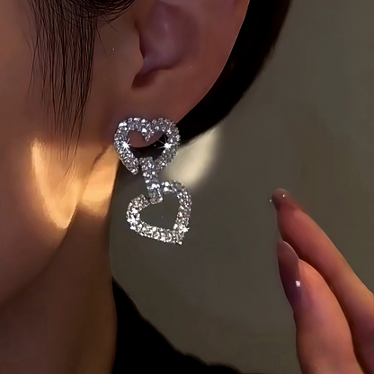 14K Gold-Plated Zircon Double-Heart Earrings