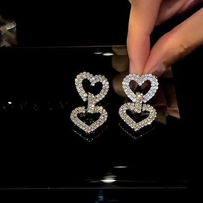 14K Gold-Plated Zircon Double-Heart Earrings