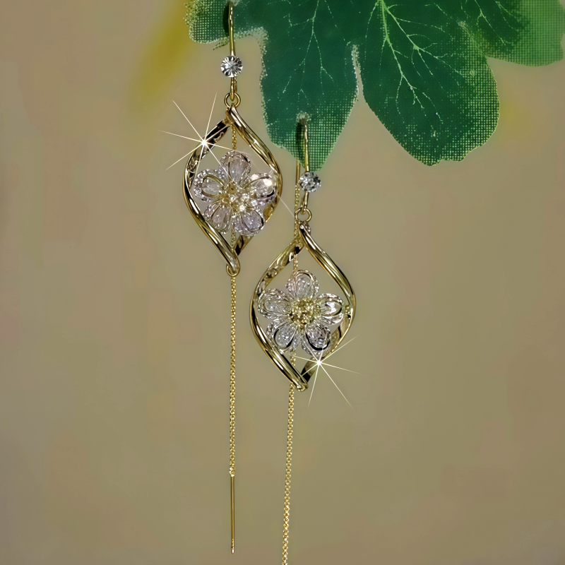 14K Gold-Plated Zircon Flower Threader Earrings