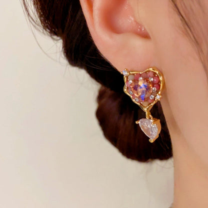 14K Gold-Plated Zircon Heart-Design Earrings