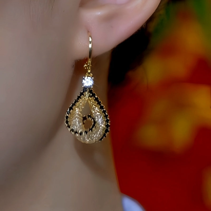 14K Gold-Plated  Zircon Mesh Water Drop Earrings