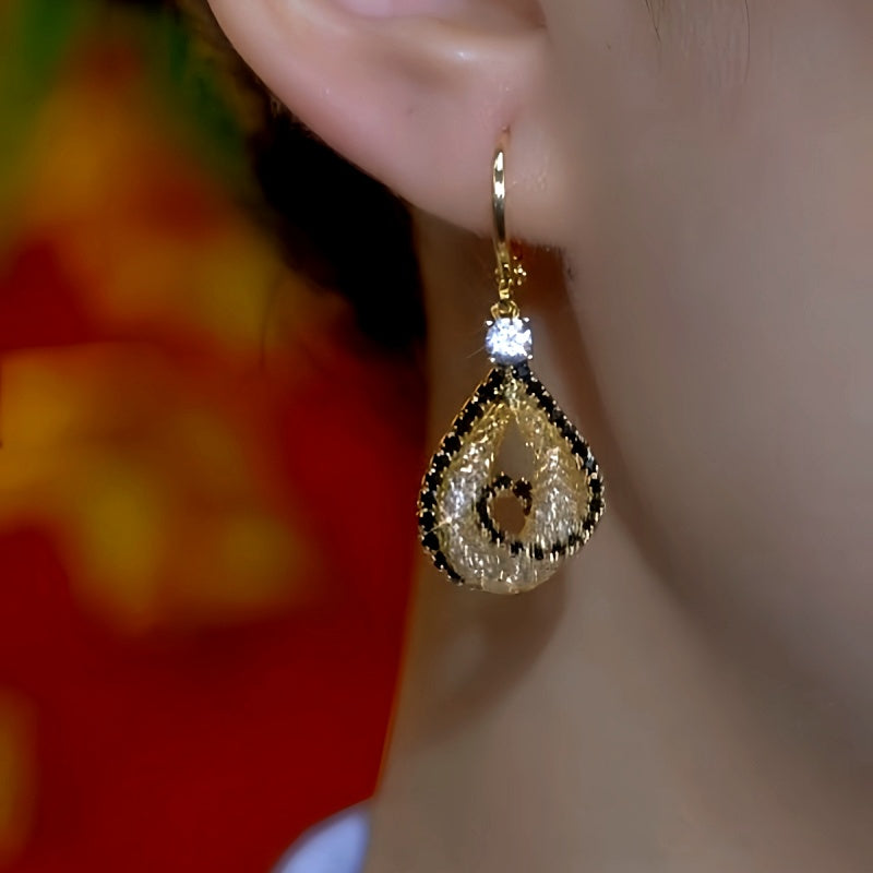 14K Gold-Plated  Zircon Mesh Water Drop Earrings