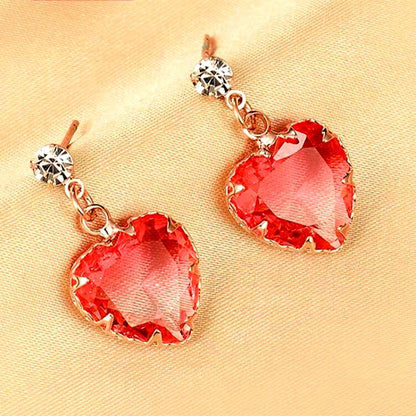 14K Gold-Plated Zircon Heart Earrings