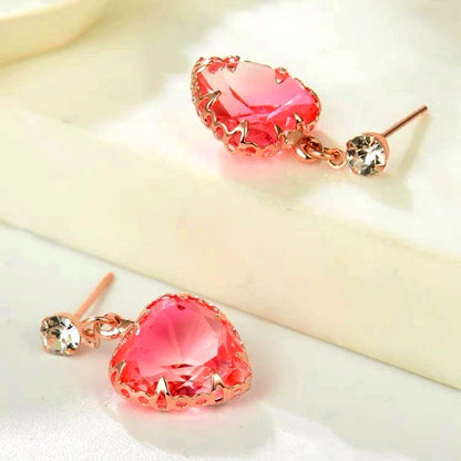 14K Gold-Plated Zircon Heart Earrings