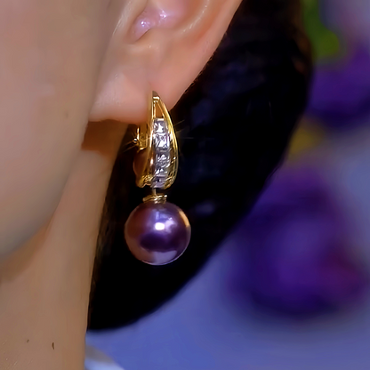 14K Gold-Plated Zircon Two-Piece Purple Pearl Earrings