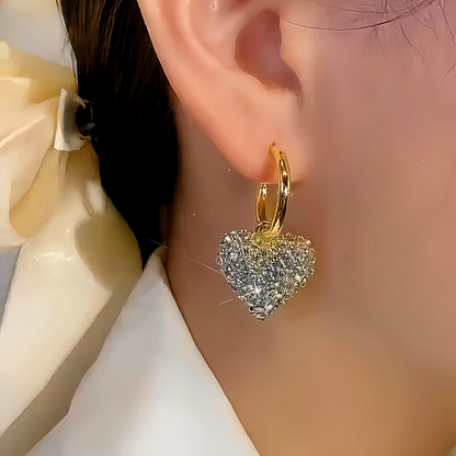 14K Gold-plated Rhinestones Heart Earrings