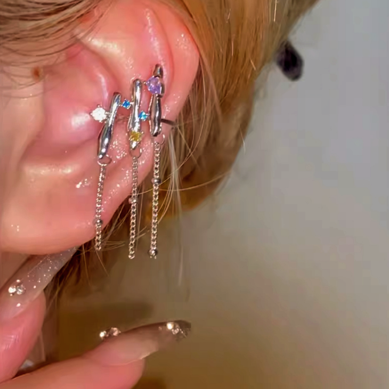 14K Gold-plated Ultra-Fairy Colored Diamond Tassel Ear Cuffs