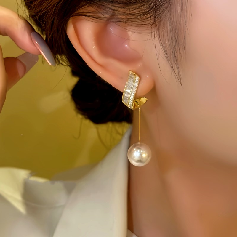 14K Gold-plated Zircon Bead Tassel Earrings