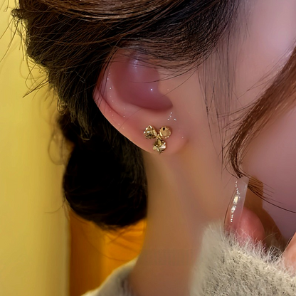 14K Gold Plated Champagne Diamond Flower Stud Earrings
