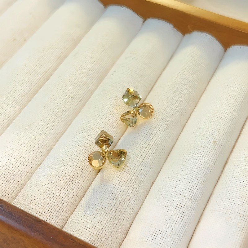 14K Gold Plated Champagne Diamond Flower Stud Earrings