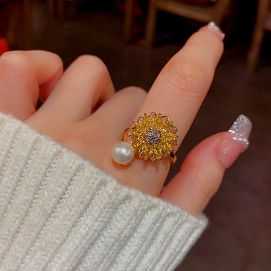 14K Gold Plated Adjustable Rotating Sunflower Rings