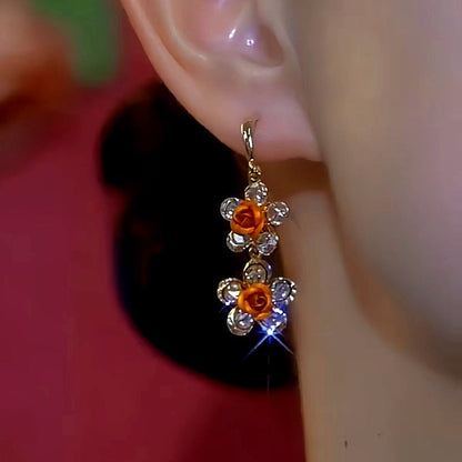 14K Gold-Plated Luxury Rose Flower Earrings