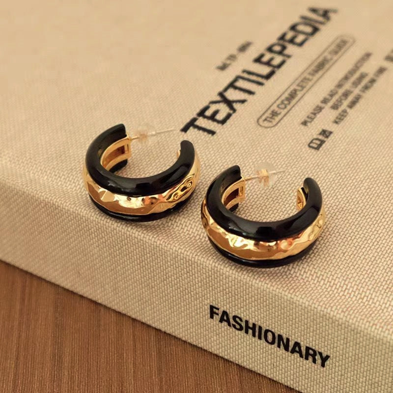 18K Gold-Plated Glaze Texture C-Shaped Earrings