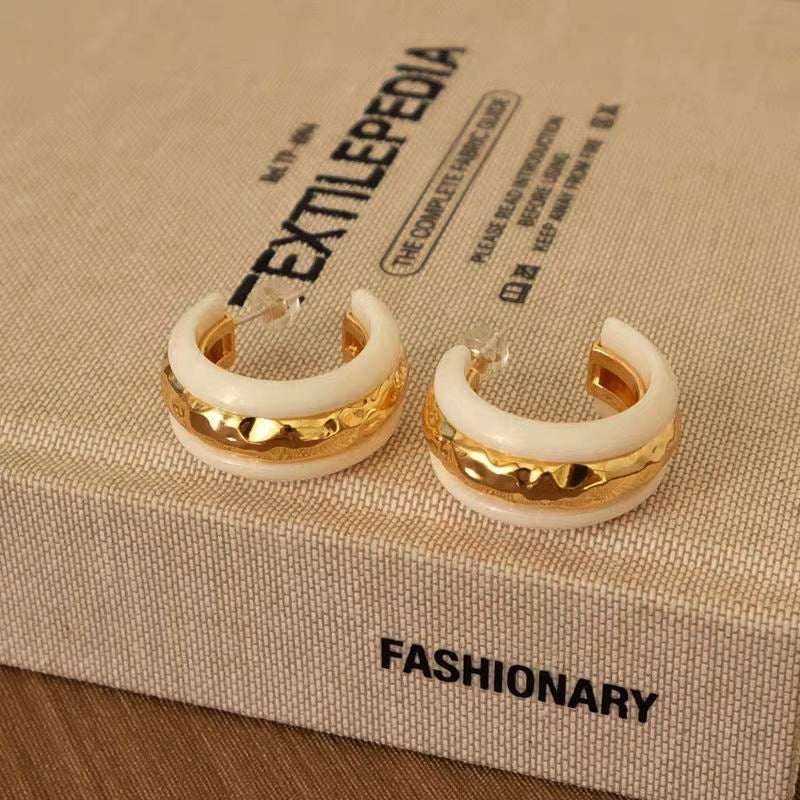 18K Gold-Plated Glaze Texture C-Shaped Earrings