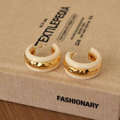 18K Gold-Plated Glaze Texture C-Shaped Earrings