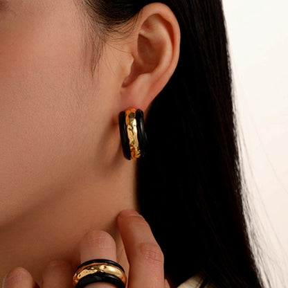 18K Gold-Plated Glaze Texture C-Shaped Earrings