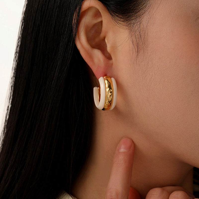 18K Gold-Plated Glaze Texture C-Shaped Earrings