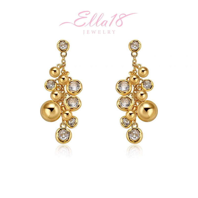 18K Gold-Plated Zircon Ball Tassel Earrings