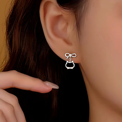Sterling Silver Bow Cat Earrings