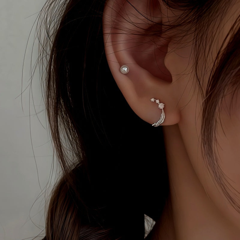 Sterling Silver Diamond Feather Stud Earrings