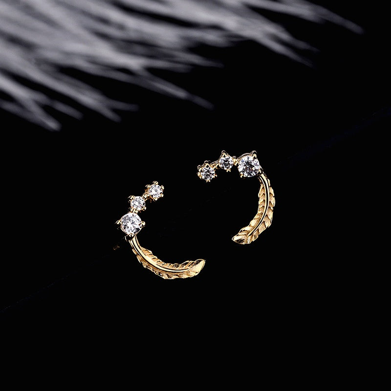 Sterling Silver Diamond Feather Stud Earrings