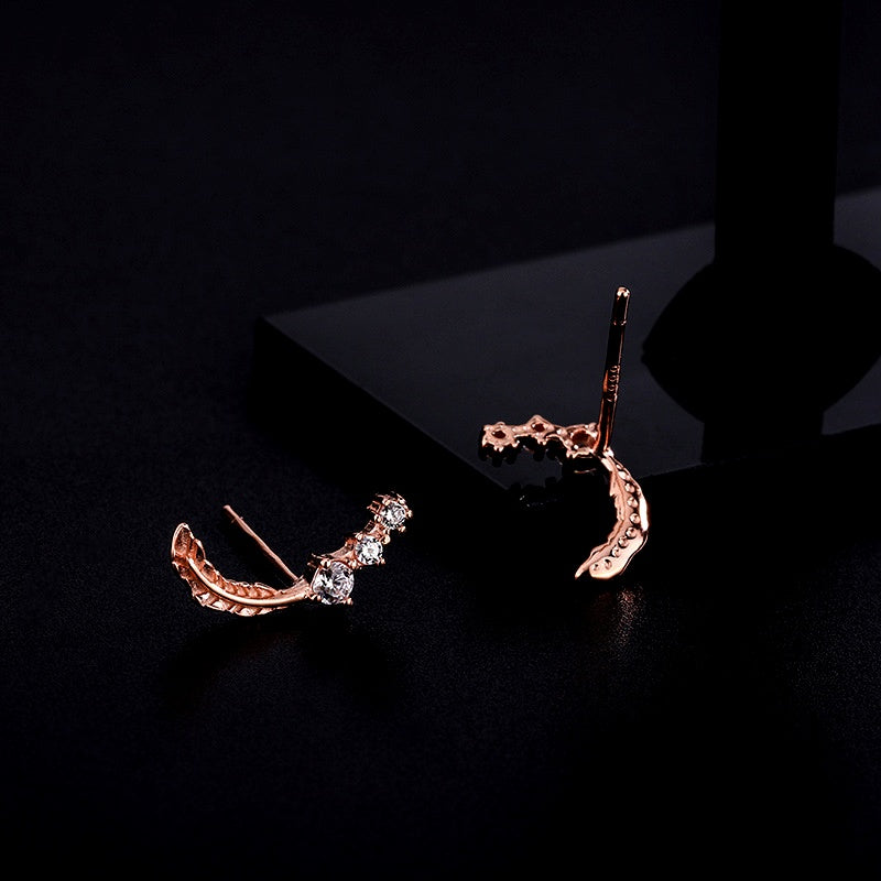 Sterling Silver Diamond Feather Stud Earrings