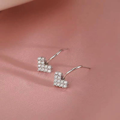Sterling Silver Diamond Heart-Design Earrings
