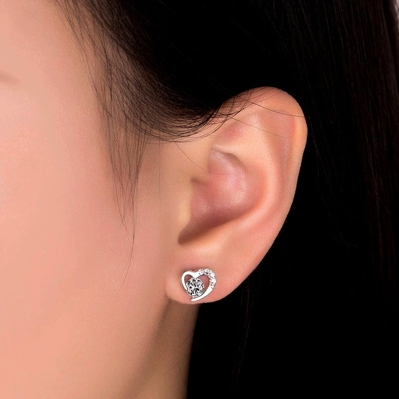 Sterling Silver Diamond Heart Stud Earrings