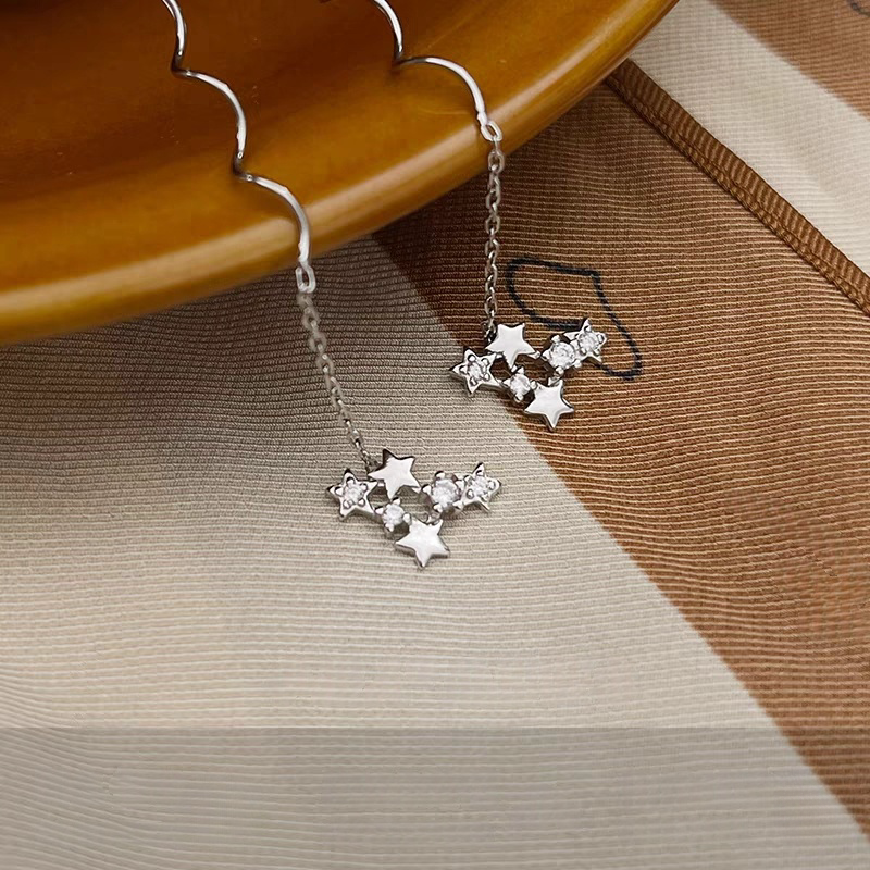Sterling Silver Diamond Star Threader Earrings