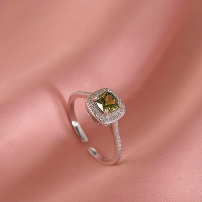 Sterling Silver Diamonds And Olive Green Zircon Rings