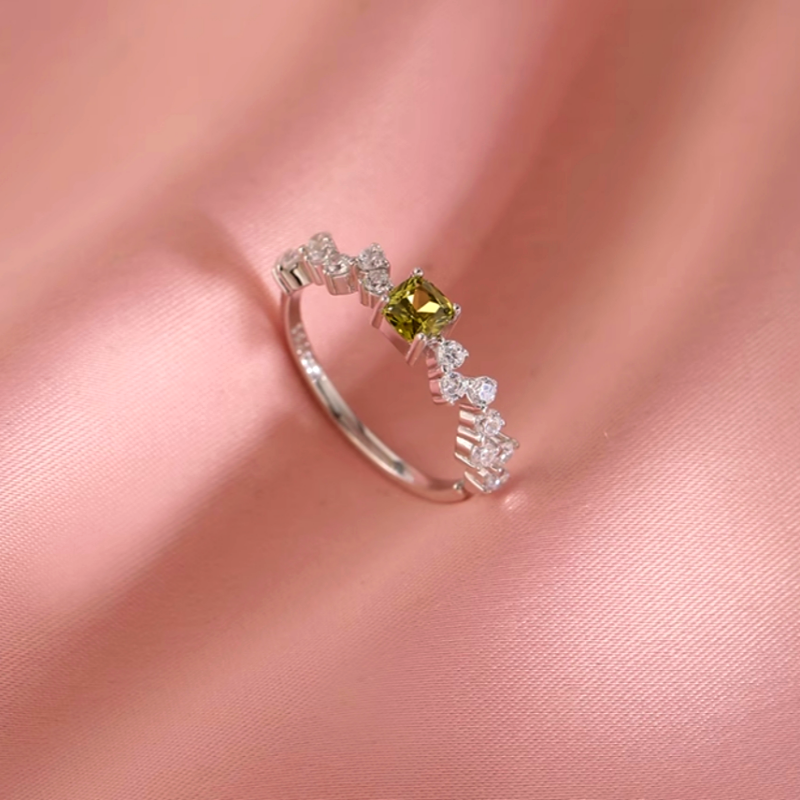 Sterling Silver Diamonds And Olive Green Zircon Rings