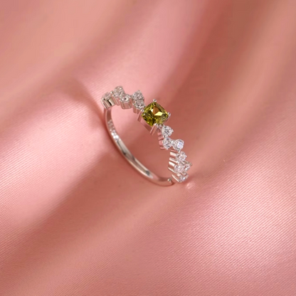 Sterling Silver Diamonds And Olive Green Zircon Rings