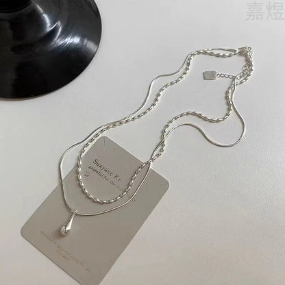 Sterling Silver Double Layer Water Drop Necklaces