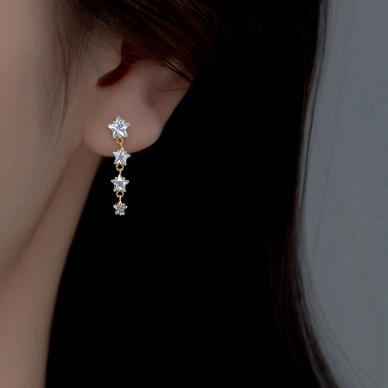 Sterling Silver Elegant Crystal Star Tassel Earrings