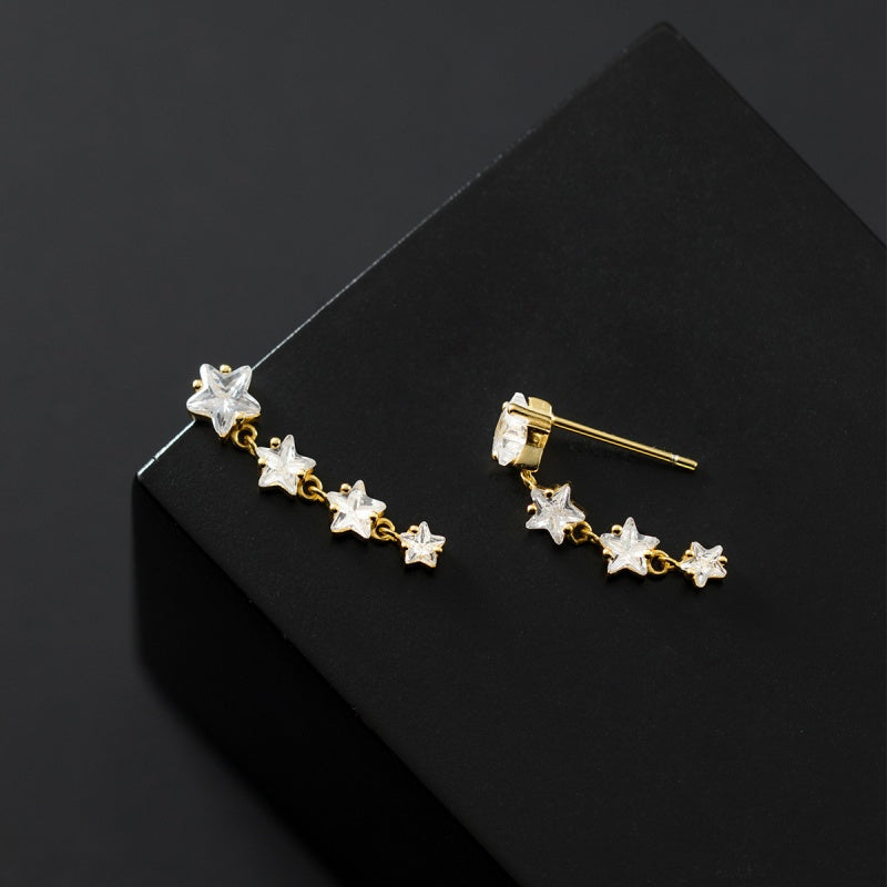 Sterling Silver Elegant Crystal Star Tassel Earrings